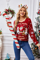 Outfit Flow - Christmas Pattern Round Neck Long Sleeve Sweater