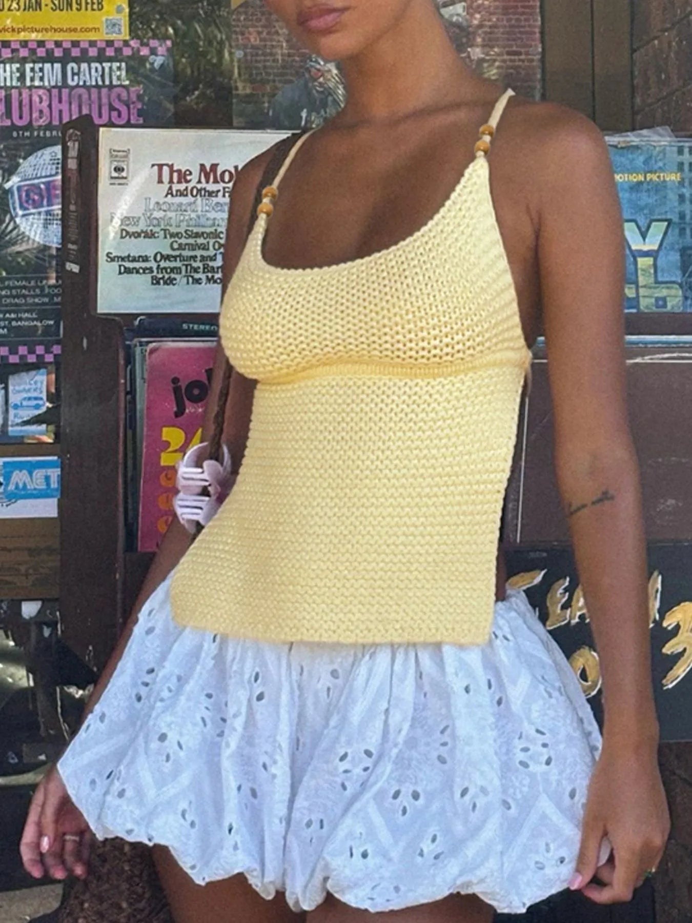 Scoop Neck Knit Cami Pastel Yellow OutfitFlow