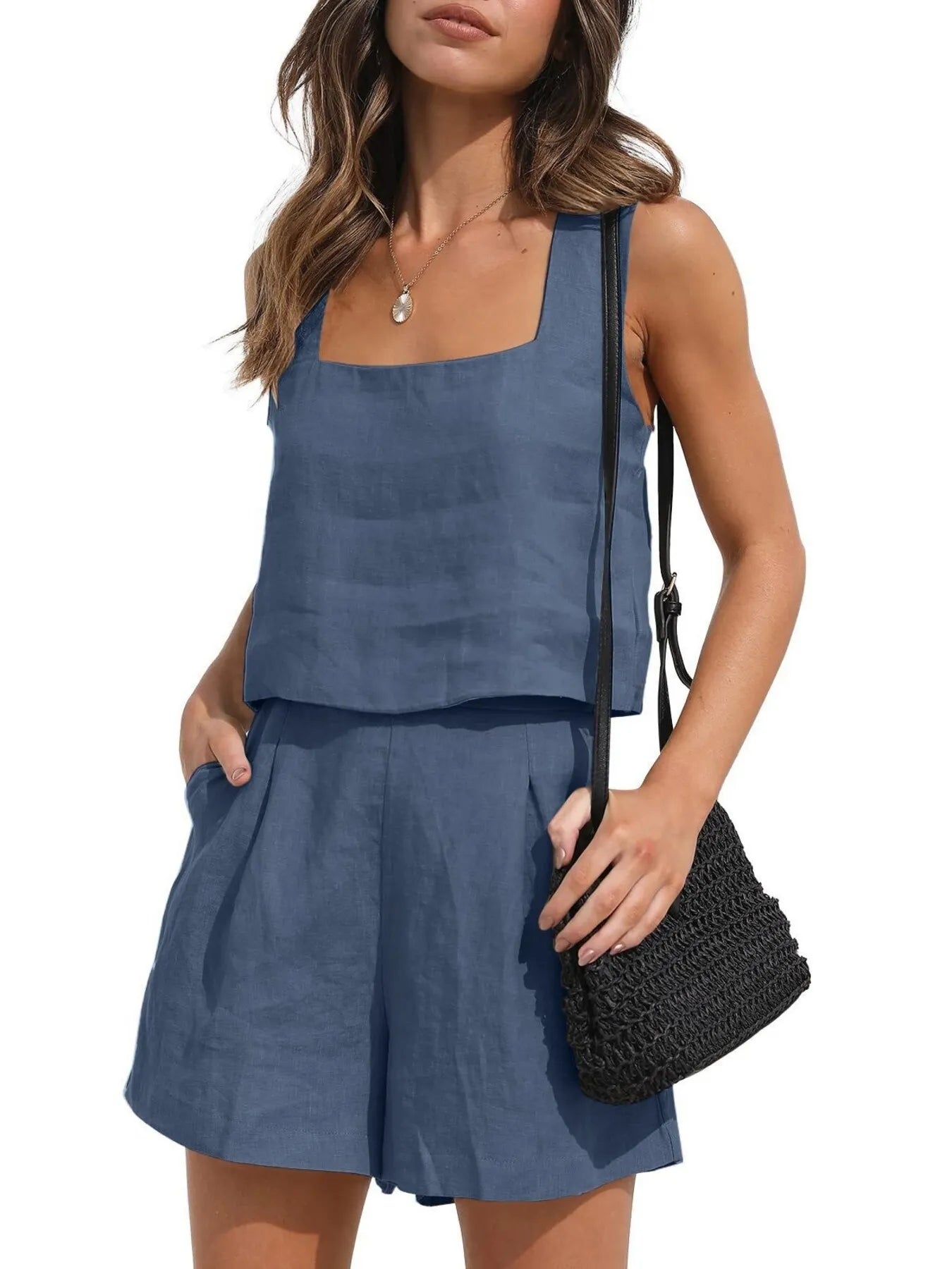 Square Neck Tank and Shorts Set OutfitFlow