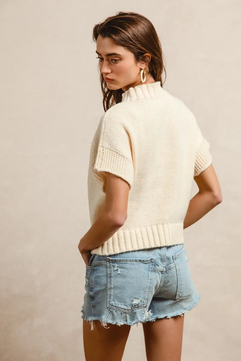 BiBi American Flag Patchwork Drop Shoulder Sweater OutfitFlow