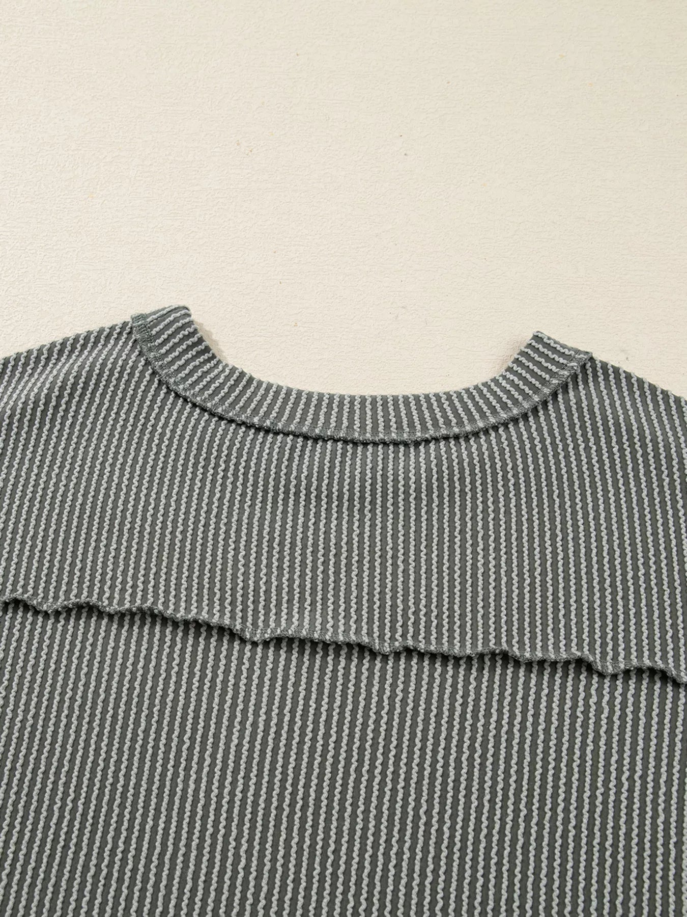 Twist Ribbed Exposed Seam Detail Long Sleeve Loose Top OutfitFlow