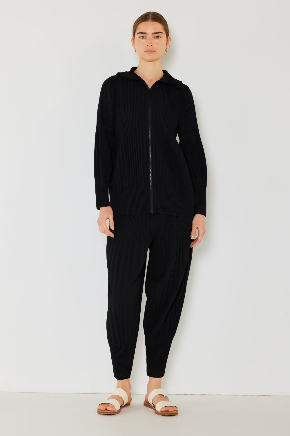 Marina West Swim Pleated Unisex Aladdin Plisse Pants Black OutfitFlow