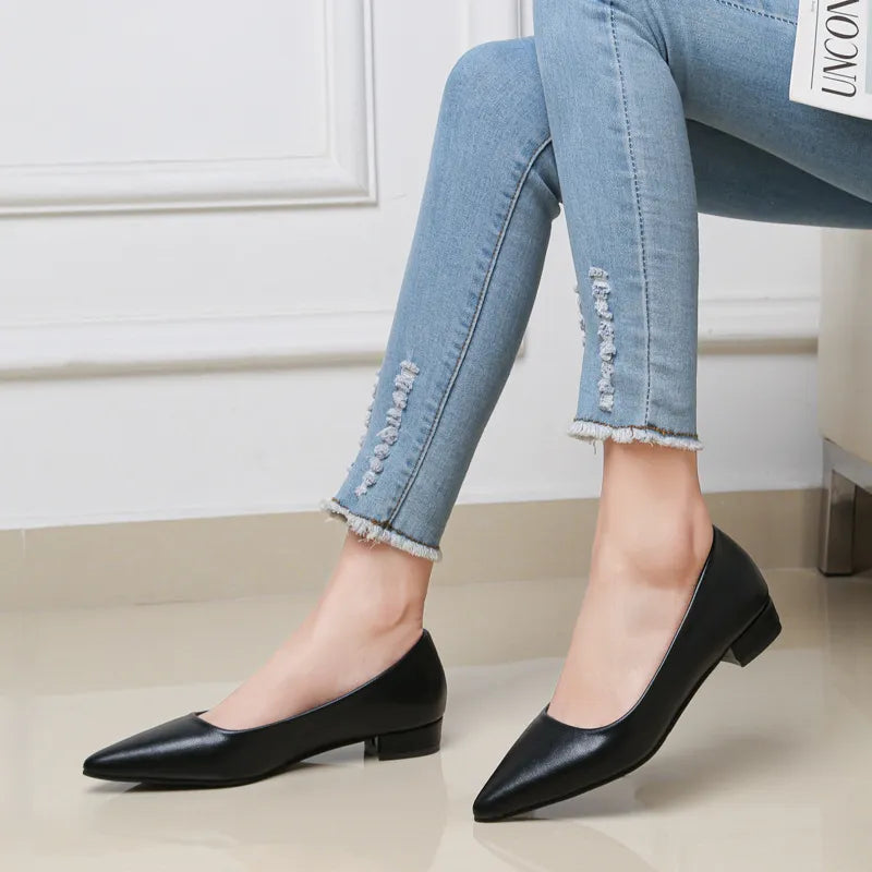 Pointed Toe Low Heel Pump Black OutfitFlow
