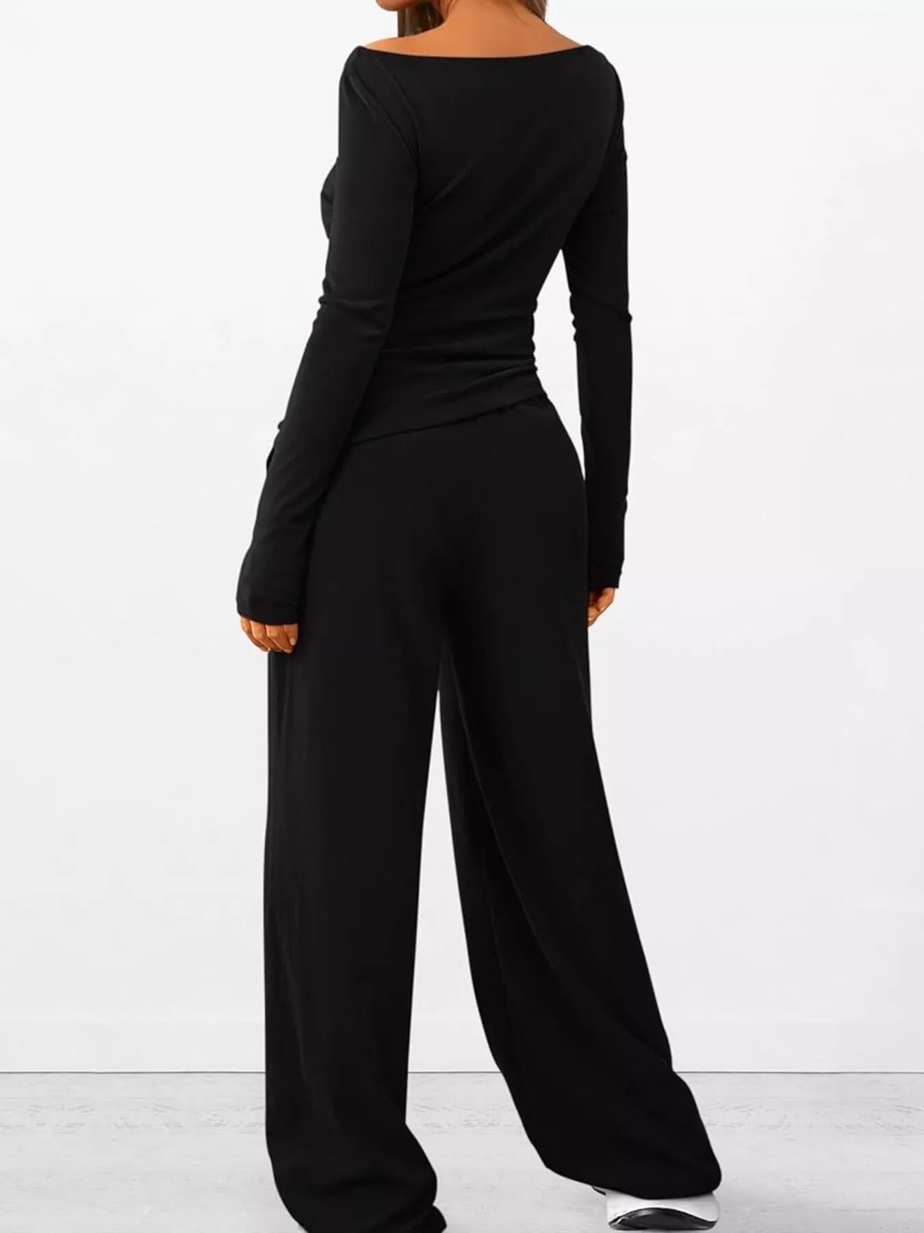Long Sleeve Top and Wide Leg Pants Set OutfitFlow