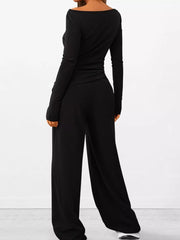 Long Sleeve Top and Wide Leg Pants Set OutfitFlow