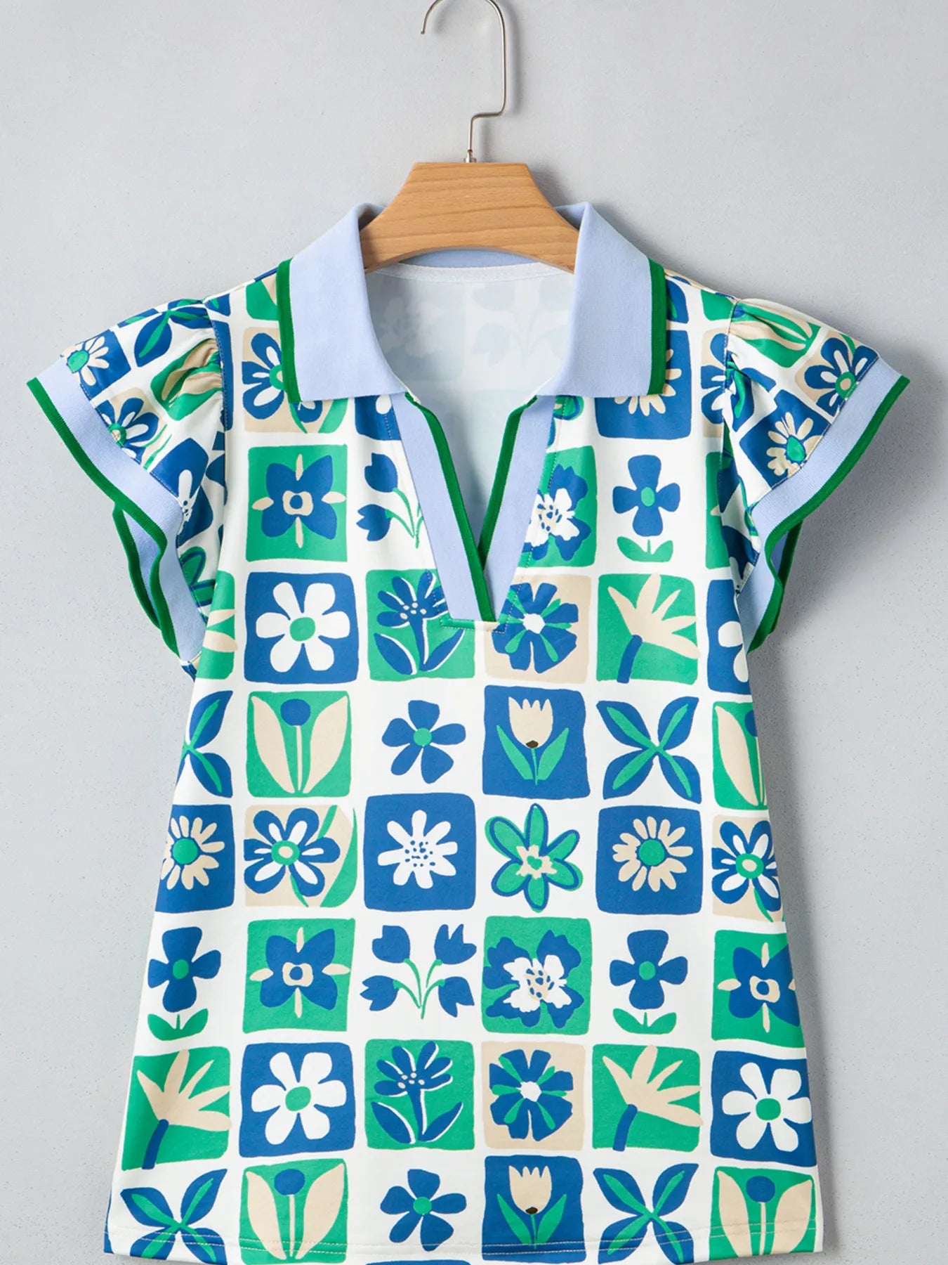 Floral Print Collared Blouse with Flutter Sleeves OutfitFlow