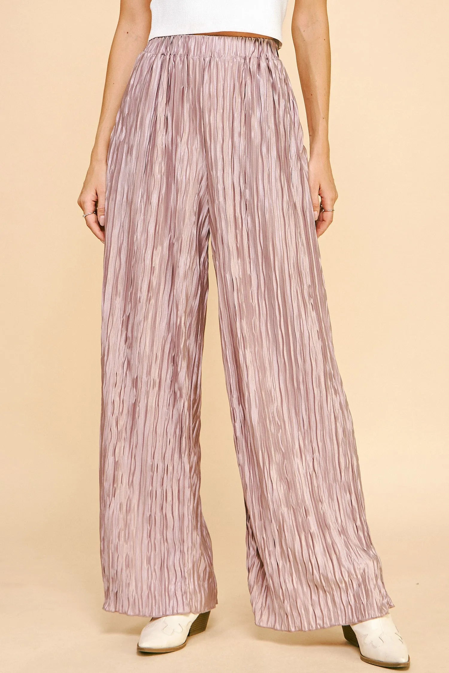 Davi & Dani Geo-pleated Elastic Waistband Pants OutfitFlow