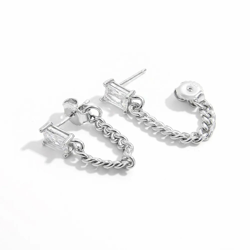 925 Sterling Silver Zircon Chain Earrings OutfitFlow