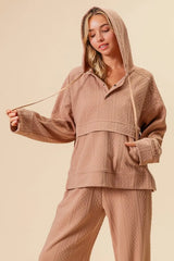 BiBi Textured Knit Buttoned Hoodie Top TAUPE OutfitFlow