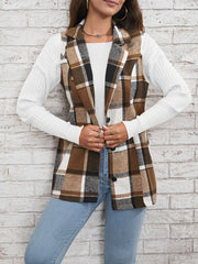 Plaid Button Down Vest Coat Trendsi