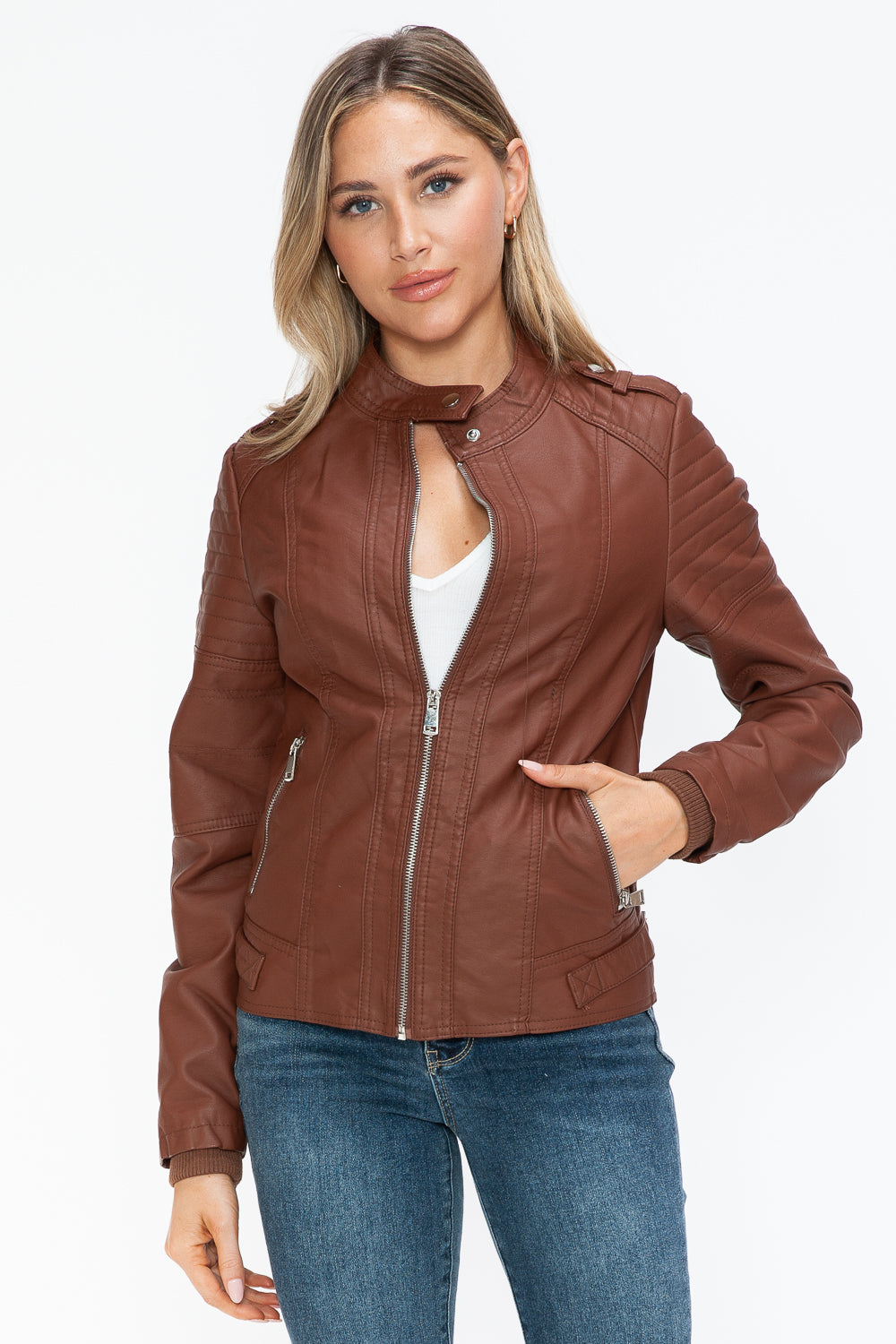 Outfit Flow - Snobbish PU Leather Biker Jacket with Side Zip Pockets