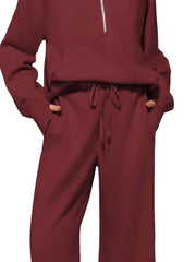 Half Zip Long Sleeve Top and Pants Set OutfitFlow