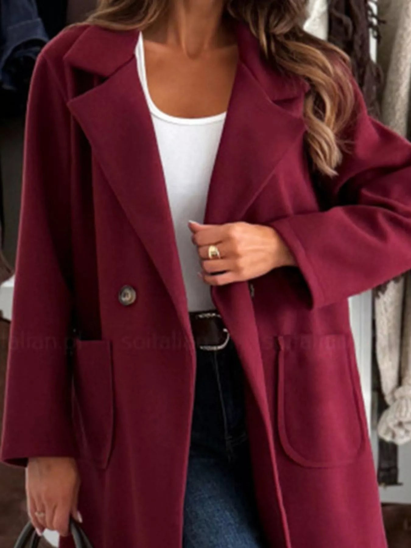Long-Sleeve Single-Breasted Trench Coat Trendsi