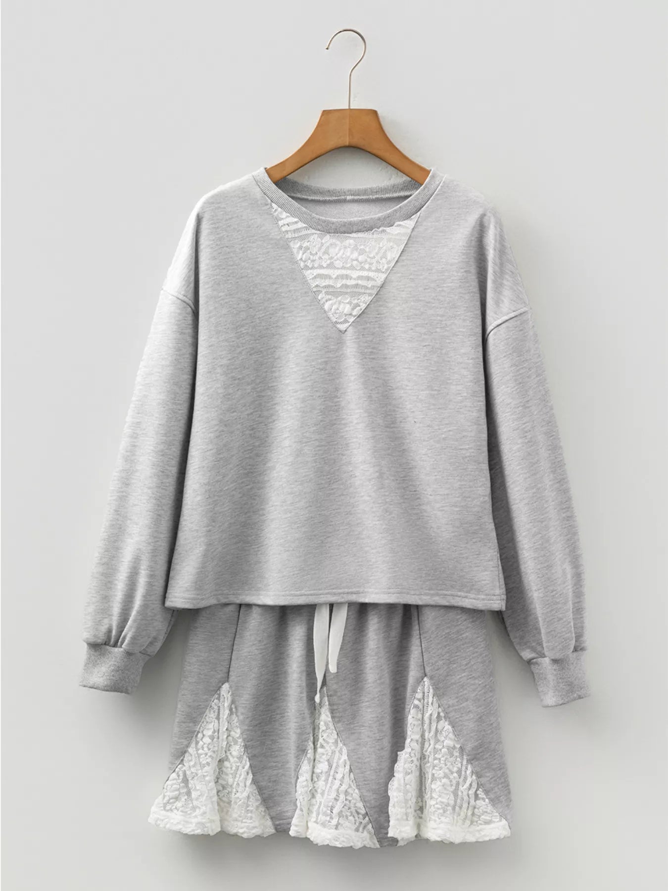 Lace Patchwork Drop Shoulder Top and Drawstring Skort 2pcs Outfit OutfitFlow