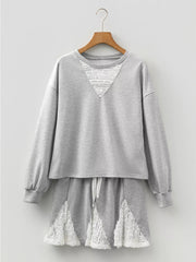 Lace Patchwork Drop Shoulder Top and Drawstring Skort 2pcs Outfit OutfitFlow