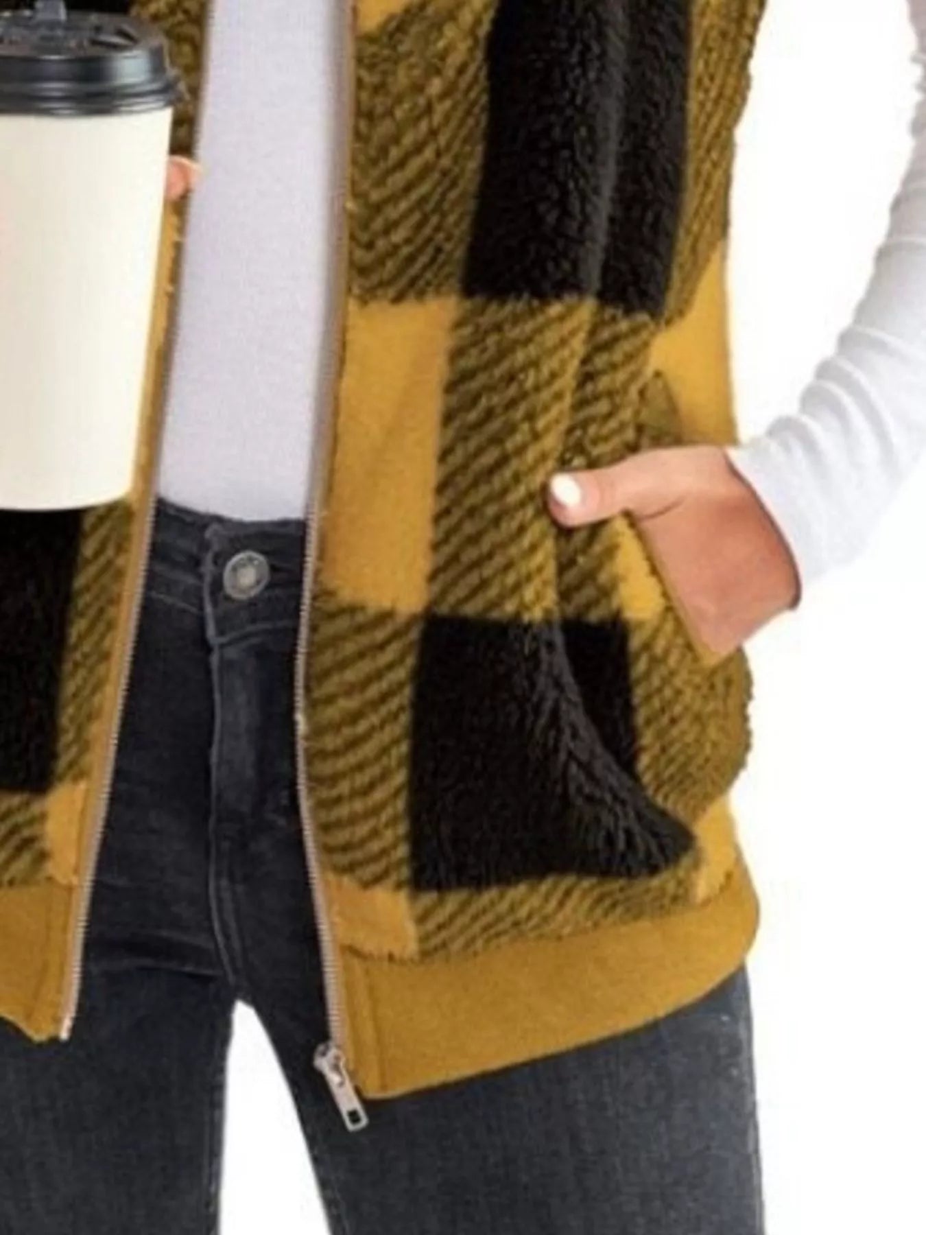 Full Size Color Block Zip Up Vest Coat Plus Size OutfitFlow