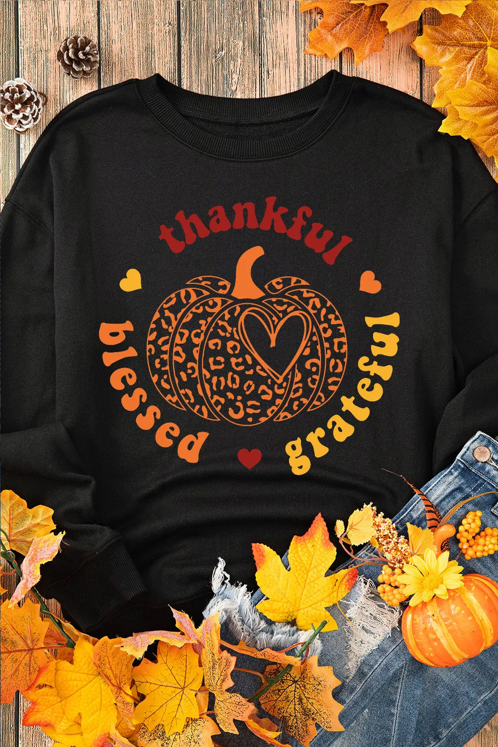 Pumpkin Graphic Long Sleeve Sweatshirt OutfitFlow