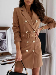 Double-Breasted Belted Blazer Dress OutfitFlow
