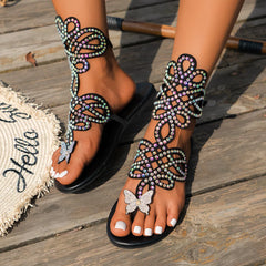 Toe Post Flats Sandals Black OutfitFlow