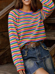 Rainbow Striped Pullover Sweater OutfitFlow