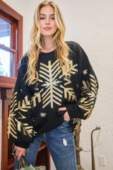 Outfit Flow - And The Why Foil Snowflake Round Neck Sweater