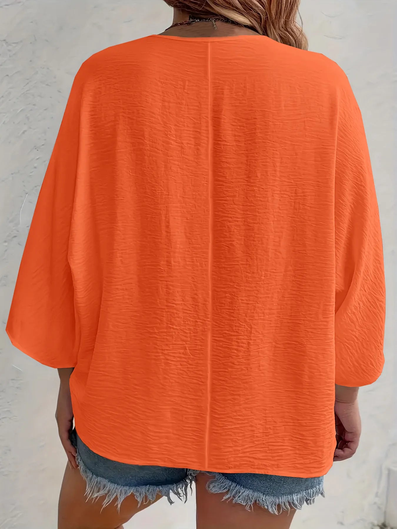 Full Size Casual V-Neck Button Down Relaxed Fit Blouse Plus Size OutfitFlow