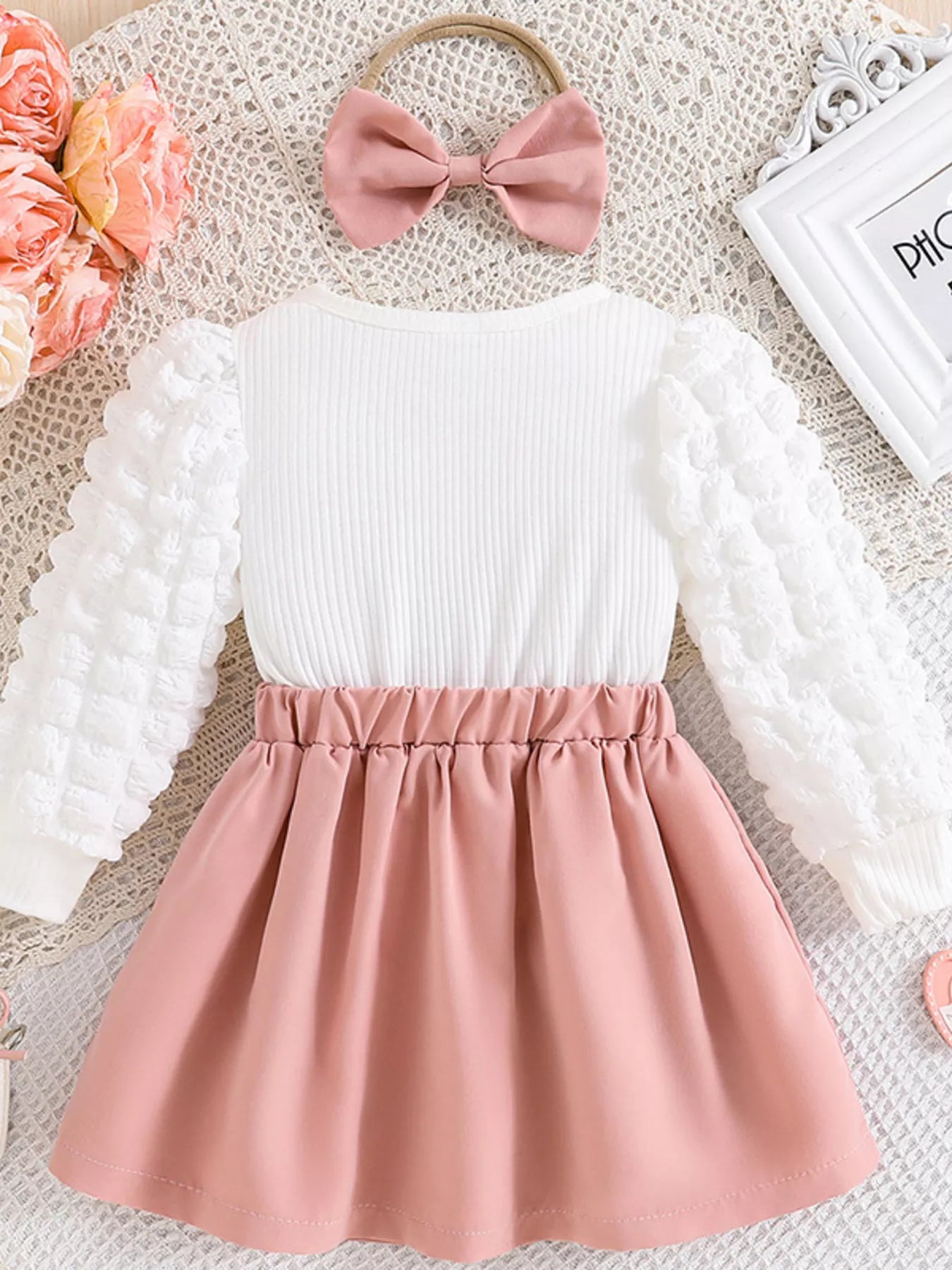 Children's Heart Bowknot Decor Dress with Headband Trendsi
