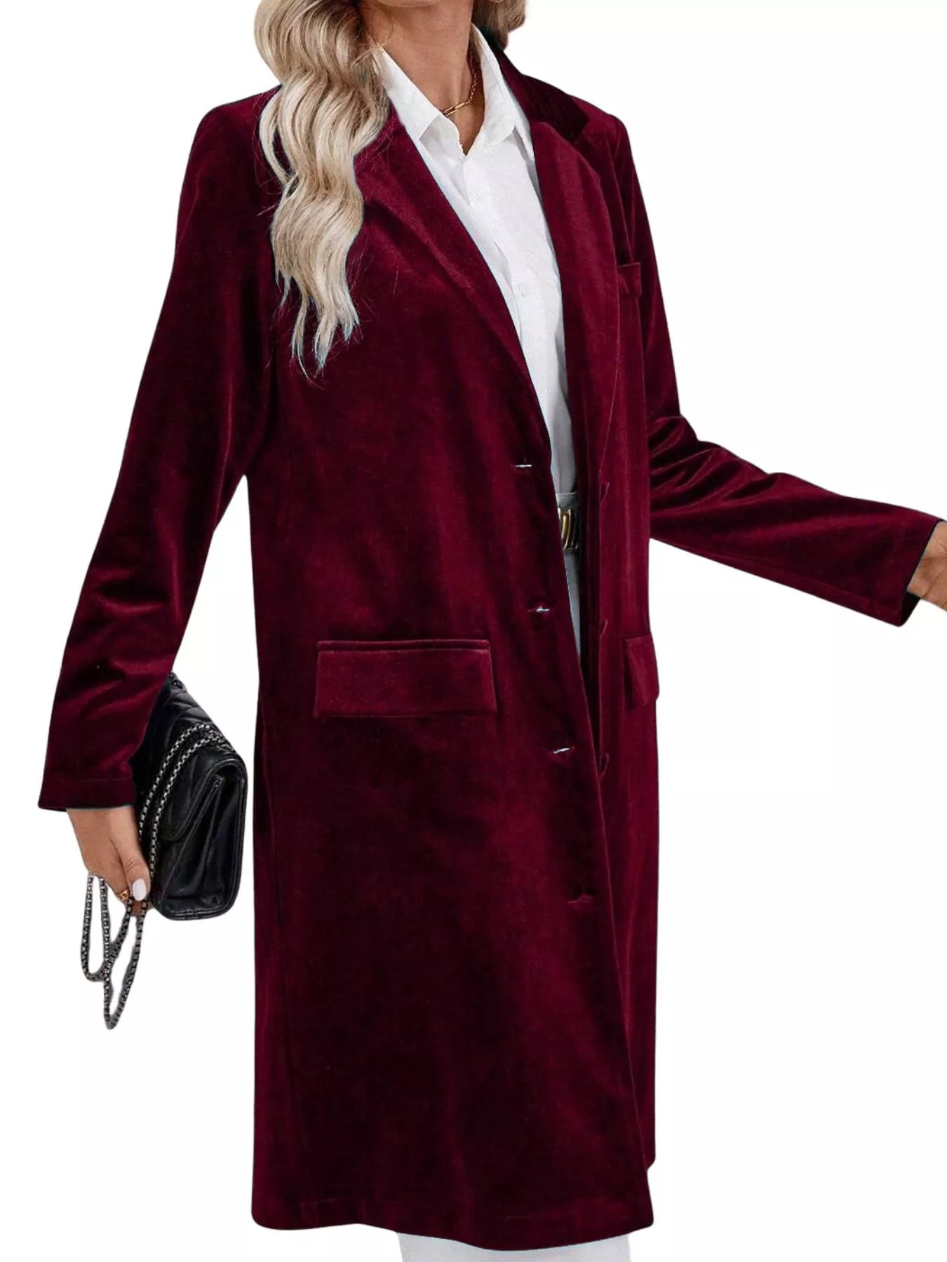 Lapel Collar Long Sleeve Longline Coat OutfitFlow