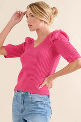 And The Why Puffed Half Sleeve Rib Basic Top OutfitFlow