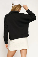 Umgee Collared Neck Long Sleeve Top with Raw Hem Detail OutfitFlow