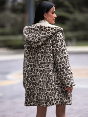 Shiny Leopard Print Hooded Teddy Coat OutfitFlow
