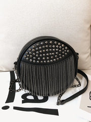 Fringe Studded PU Leather Bag OutfitFlow