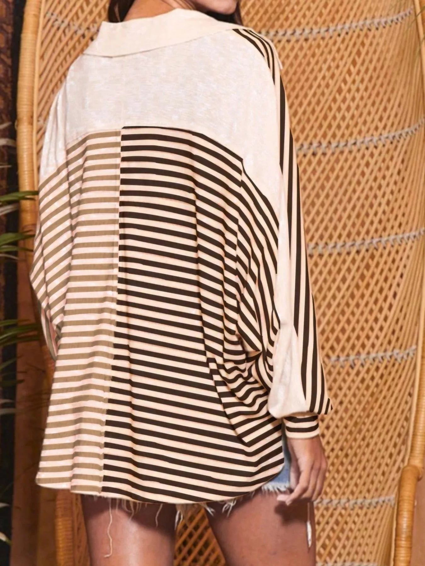 Striped Oversized Half Button Sweatshirt OutfitFlow