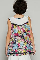 POL Lace Detail Floral Print Sleeveless Blouse OutfitFlow