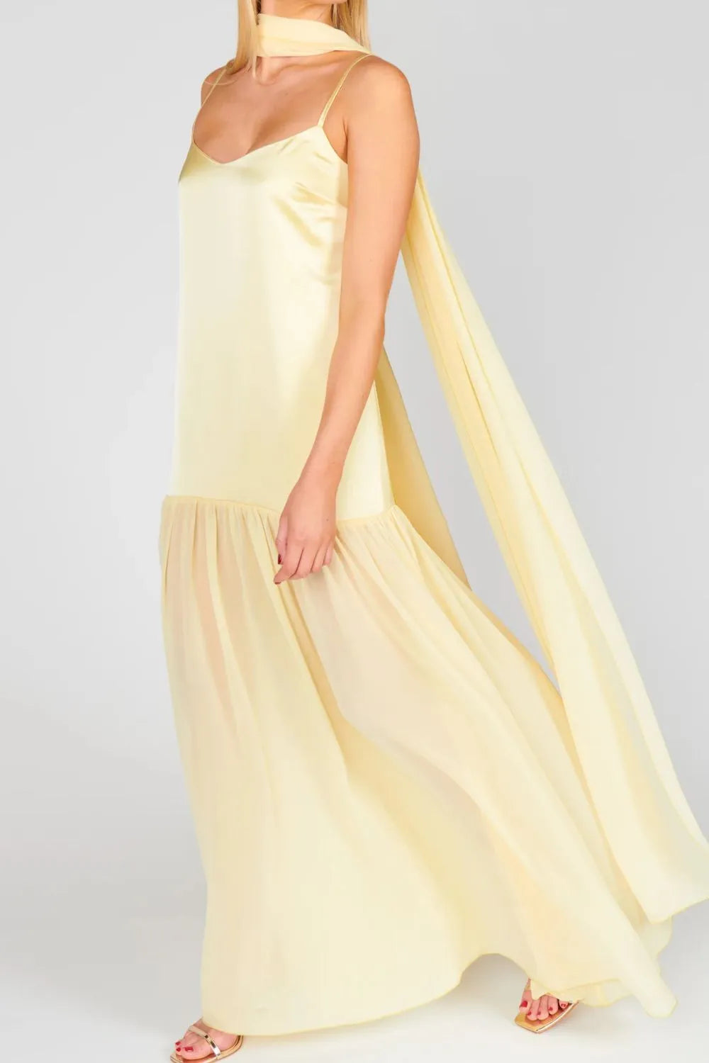Adjustable Strap Maxi Cami Dress Pastel Yellow OutfitFlow