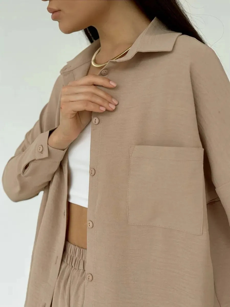 Button Up Long Sleeve Shirt and Pants Set OutfitFlow