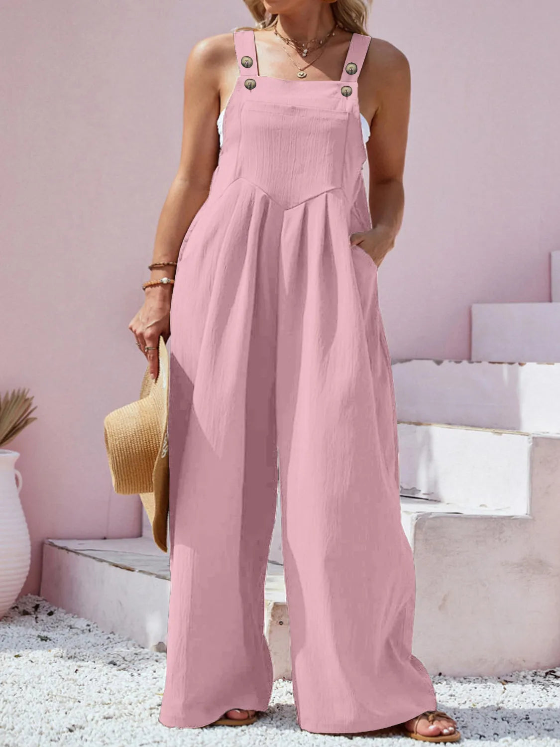 Plus Size Square Neck Wide Leg Overalls OutfitFlow