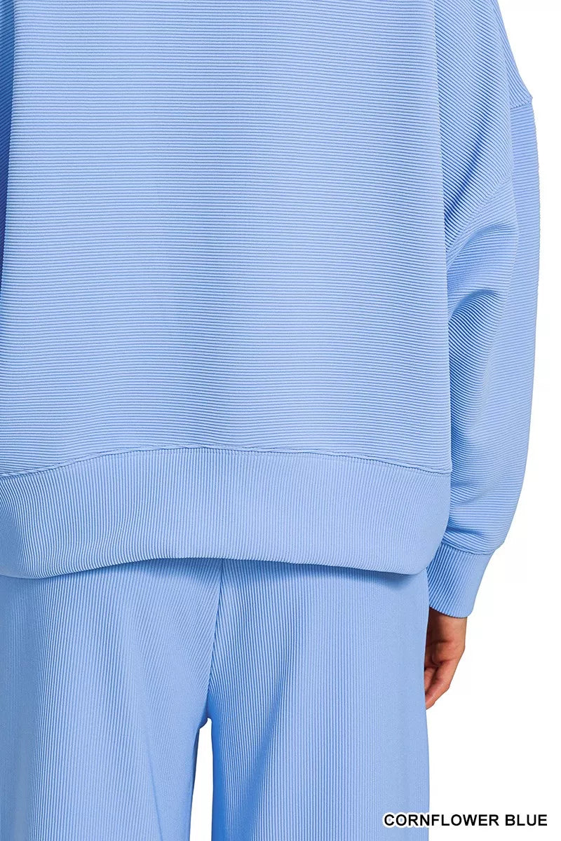 Zenana Ribbed Round Neck Pullover and Drawstring Pants Set OutfitFlow