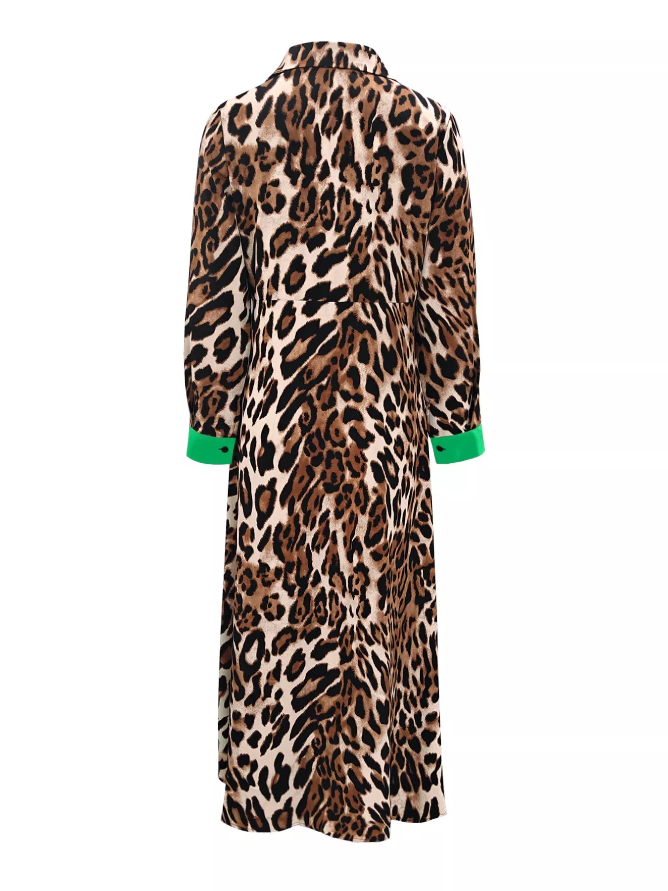 Leopard Print Long Sleeve Shirt Dress with Contrast Trim OutfitFlow