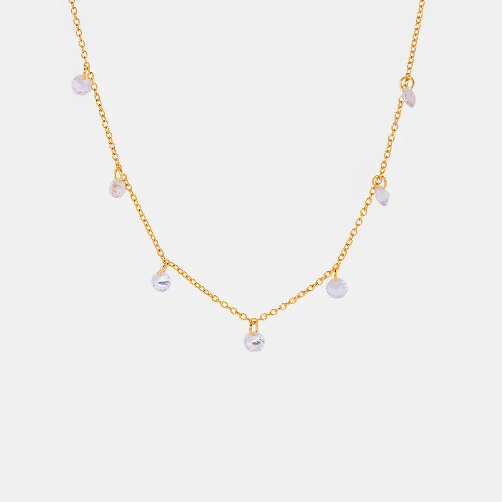 Stainless Steel Rhinestone Pendant Necklace Gold One Size OutfitFlow