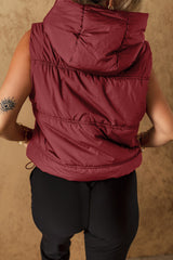 Outfit Flow - Drawstring Zip Up Hooded Vest Coat