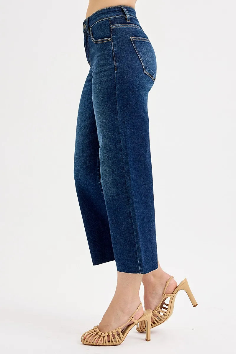 RISEN Full Size Tummy Control High Rise Crop Wide Jeans Plus Size OutfitFlow
