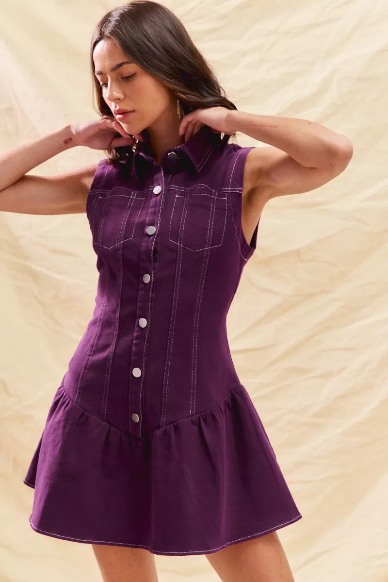 SO ME Button Down Sleeveless Collared Game Day Mini Dress OutfitFlow