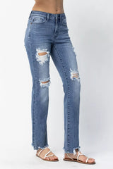 Judy Blue Full Size Mid Rise Destroy Straight Jeans Plus Size OutfitFlow