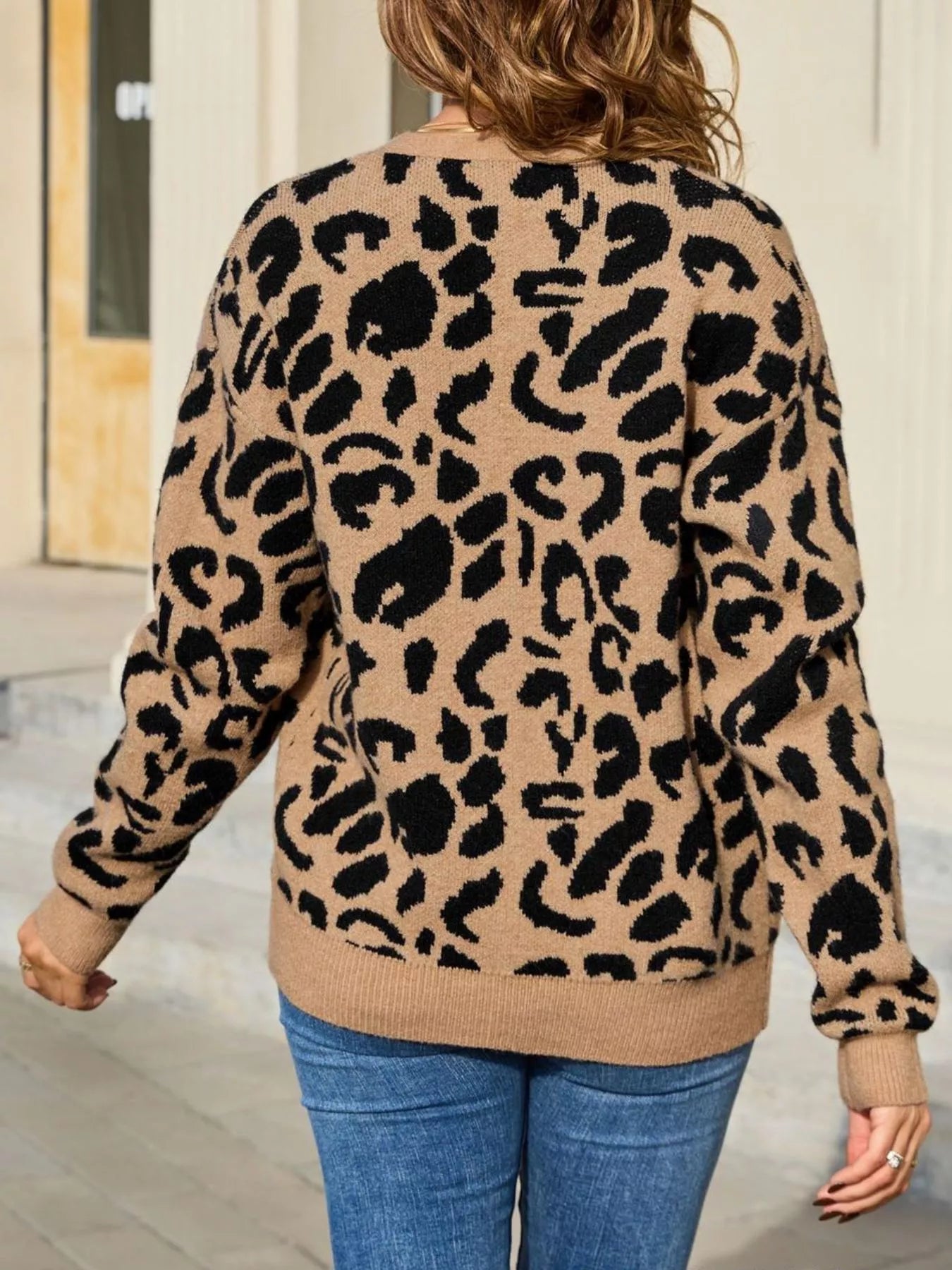 Leopard Tie-Front Cardigan Trendsi