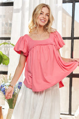 ADORA Princess Sleeves Garment Washed Top ROSE OutfitFlow