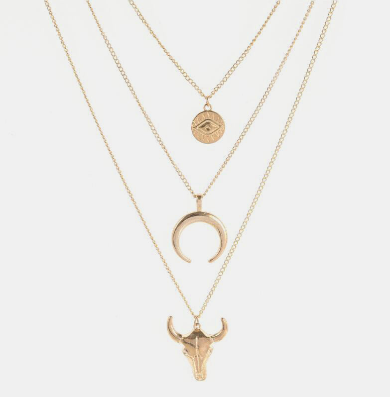 Outfit Flow - Alloy Three-Layered Bull Head Pendant Necklace