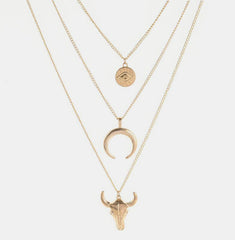 Outfit Flow - Alloy Three-Layered Bull Head Pendant Necklace