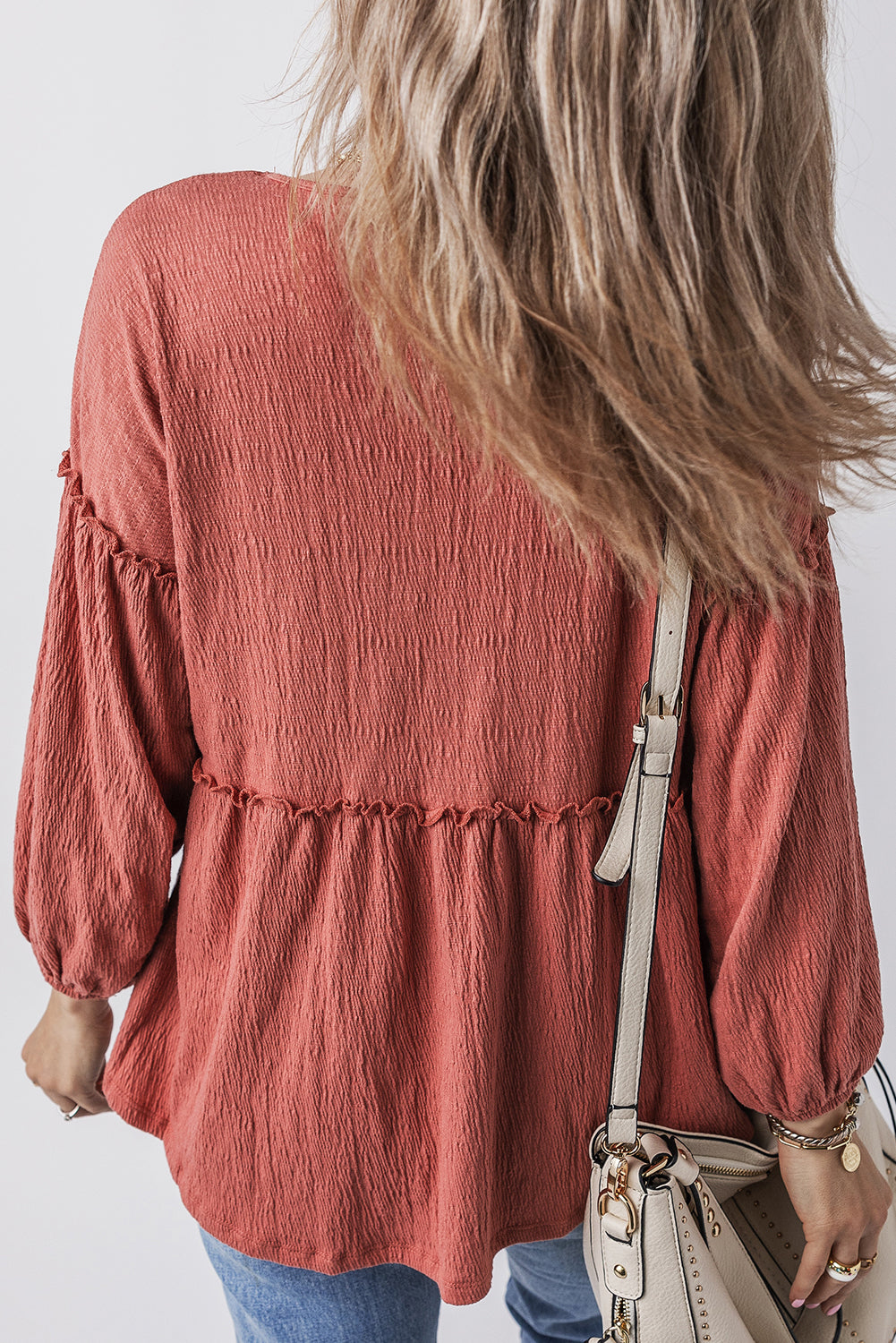 Outfit Flow - Frill V-Neck Long Sleeve Blouse