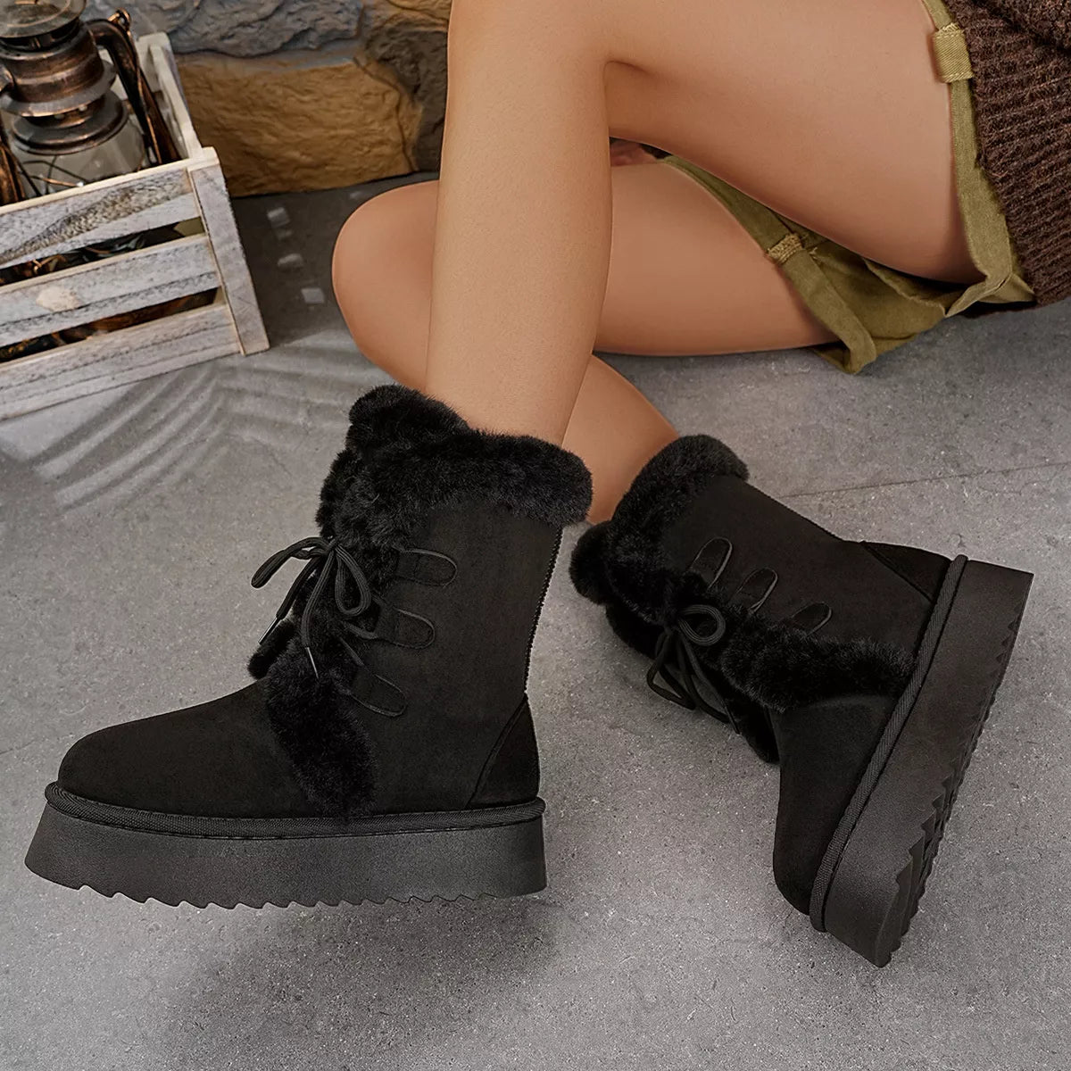 Round Toe Platform Boots Black OutfitFlow